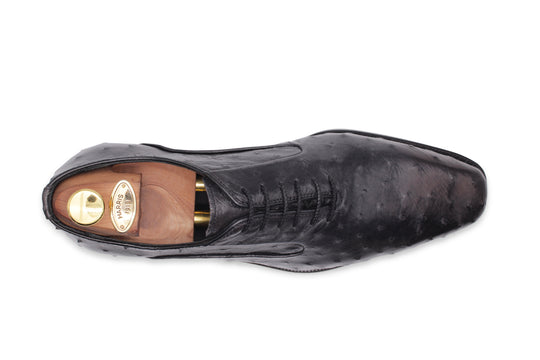 Stringata in pelle pregiata in struzzo grigia