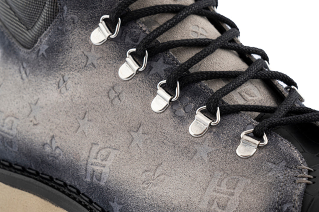 Suede leather ankle boot with crocodile effect