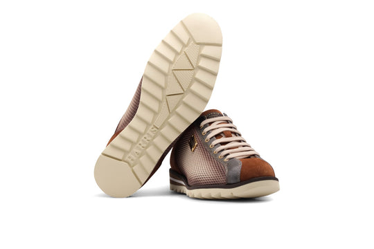 Sneakers in pelle traforata sfumata e suede