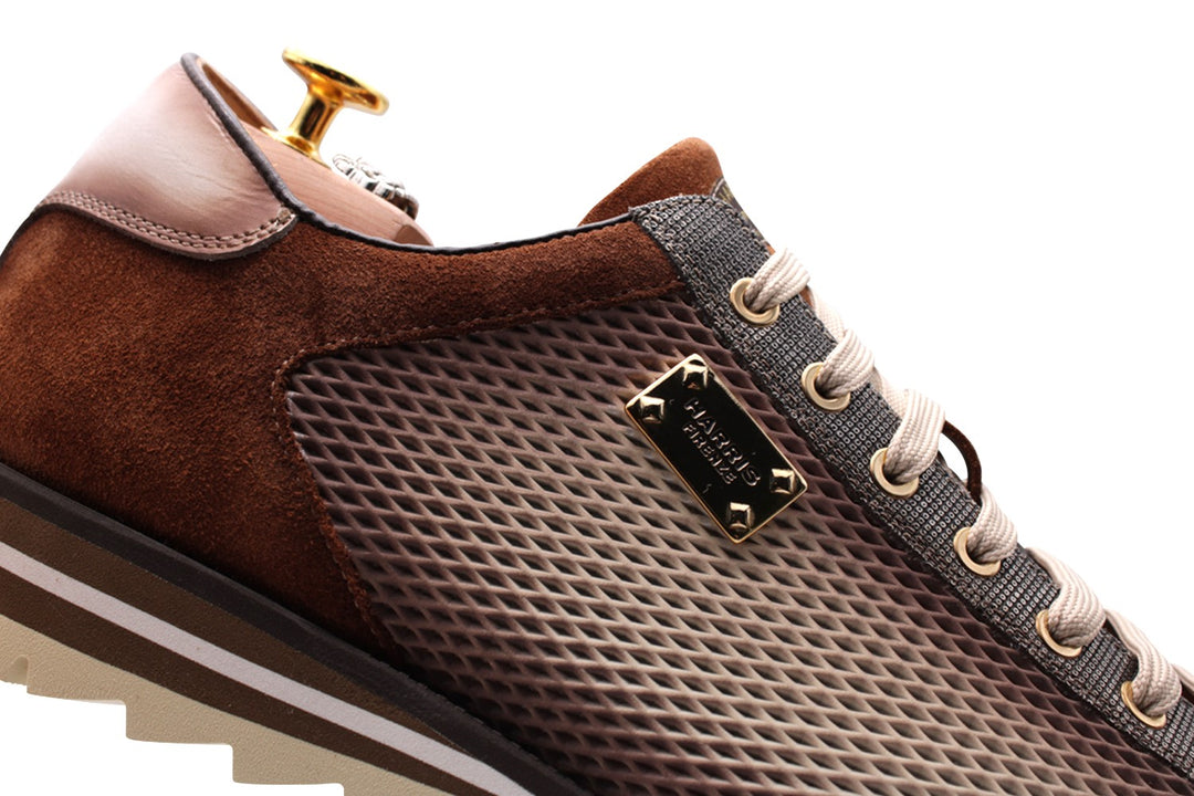 Sneakers in pelle traforata sfumata e suede