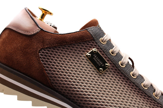 Sneakers in pelle traforata sfumata e suede