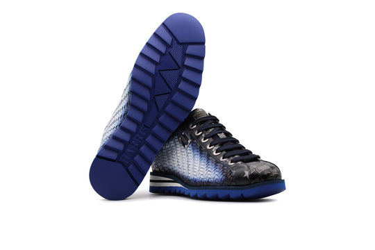 Sneakers in pelle intrecciata sfumata a mano