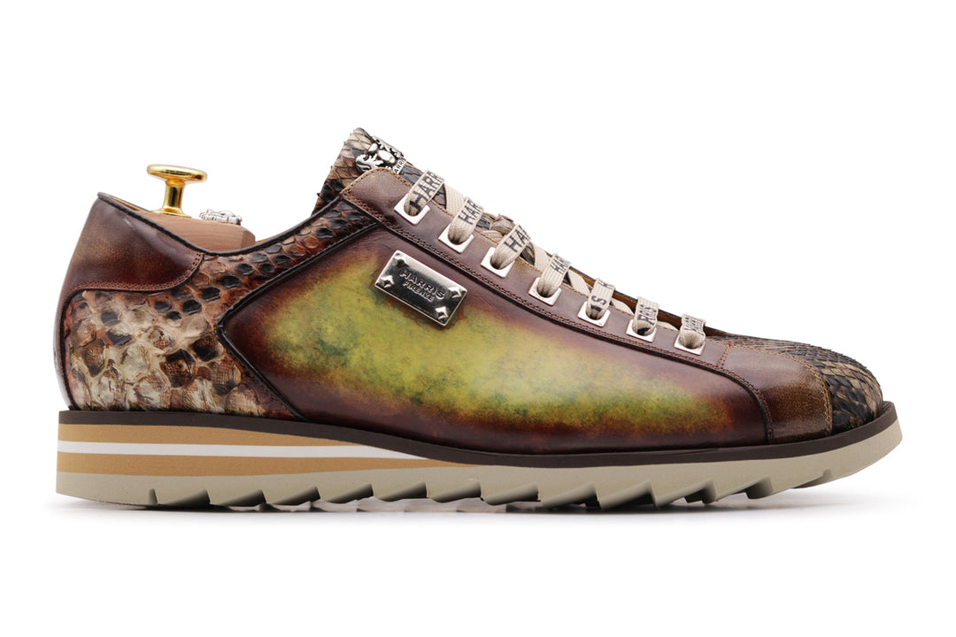 Hand -painted leather sneakers and python