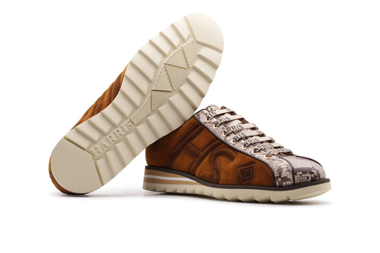 Zapatillas de deporte en gamuza y pitón marrón