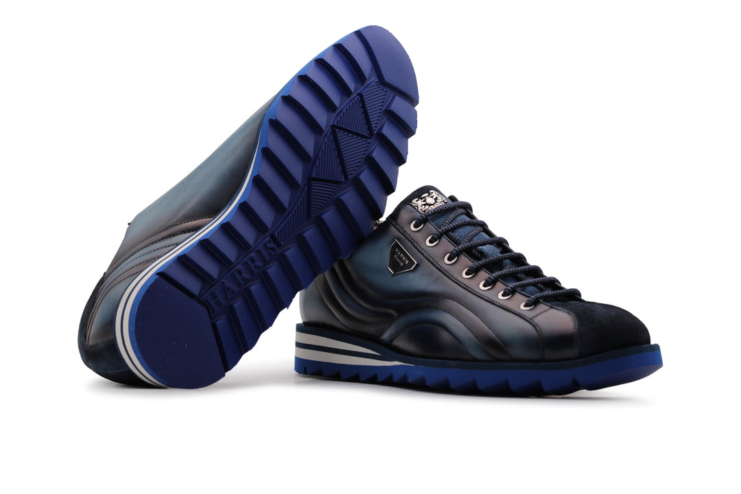Zapatillas de cuero pintadas a mano azul