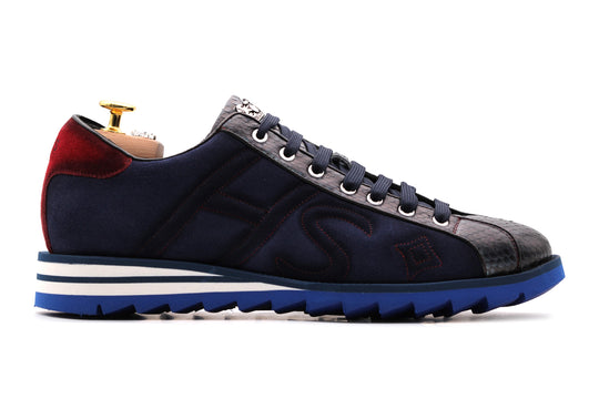Sneaker in suede and python