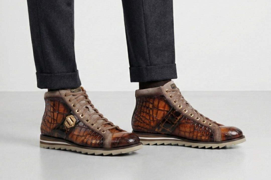 Stiefeletten aus Leder mit Krokodileffekt