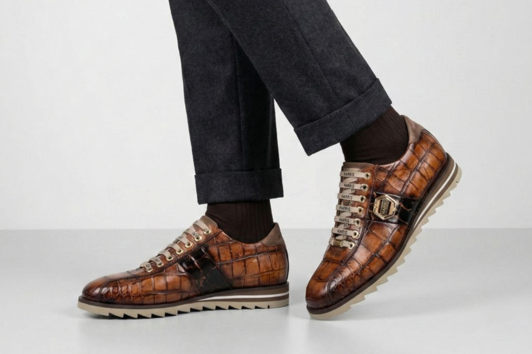 Sneakers con effetto coccodrillo