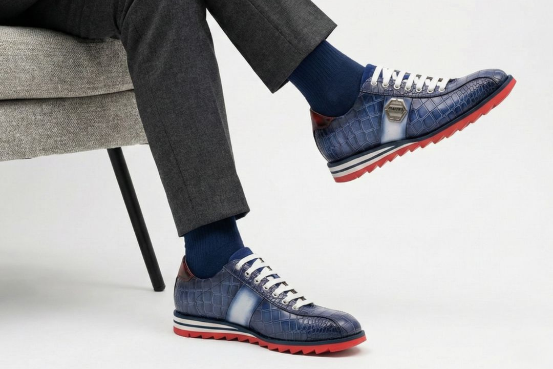 Sneakers con effetto coccodrillo