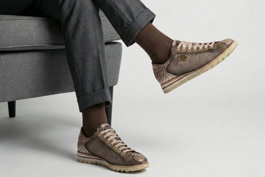 Suede and python sneakers