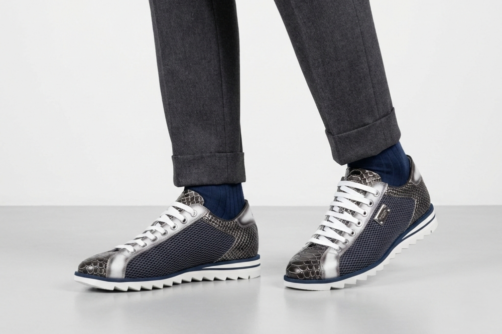 Python effect and perforated sneakers