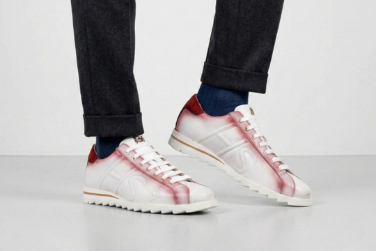 Sneaker in pelle e camoscio sfumato