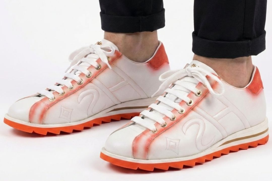 Sneaker in pelle e camoscio sfumato