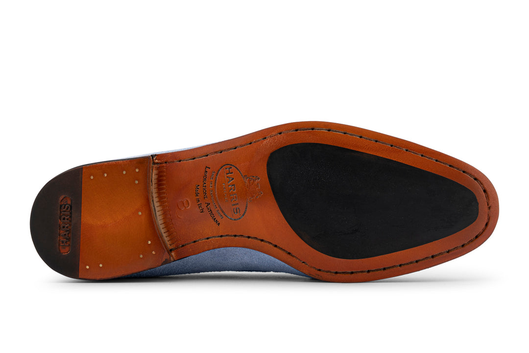 Mocassino in suede con pon pon Celeste