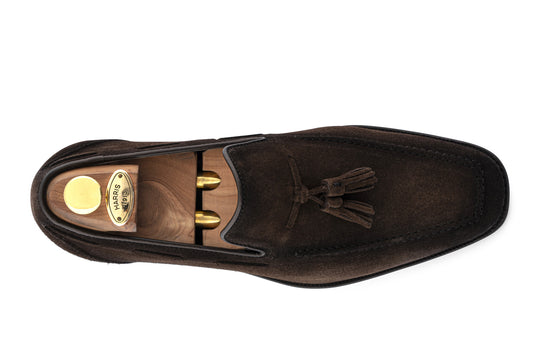 Mocasín con pompón en ante decolorado a mano