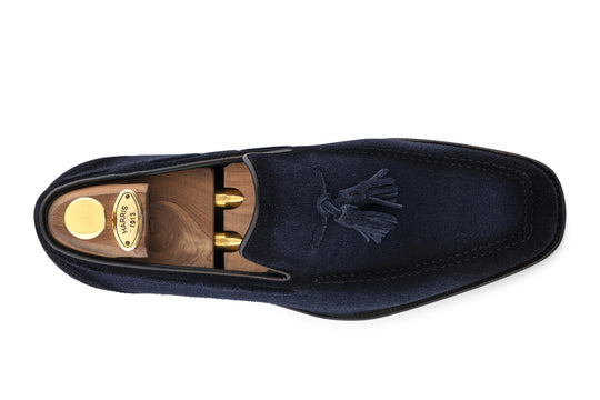 Mocasín con pompón en ante decolorado a mano