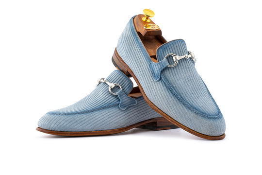 Striped suede moccasin with belt loop