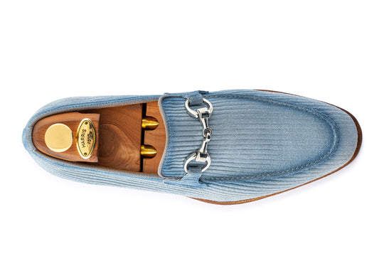 Striped suede moccasin with belt loop