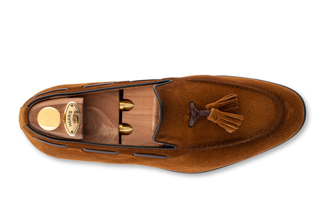 Mocassino in suede con pon pon