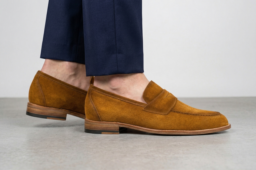 Mocassino in suede anticato a mano