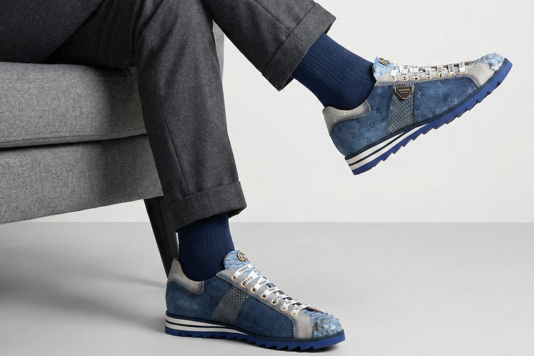 Sneakers in suede e pitone