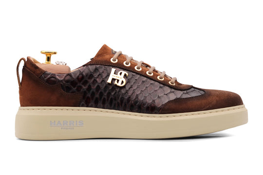 Sneakers in pelle stampata e camoscio