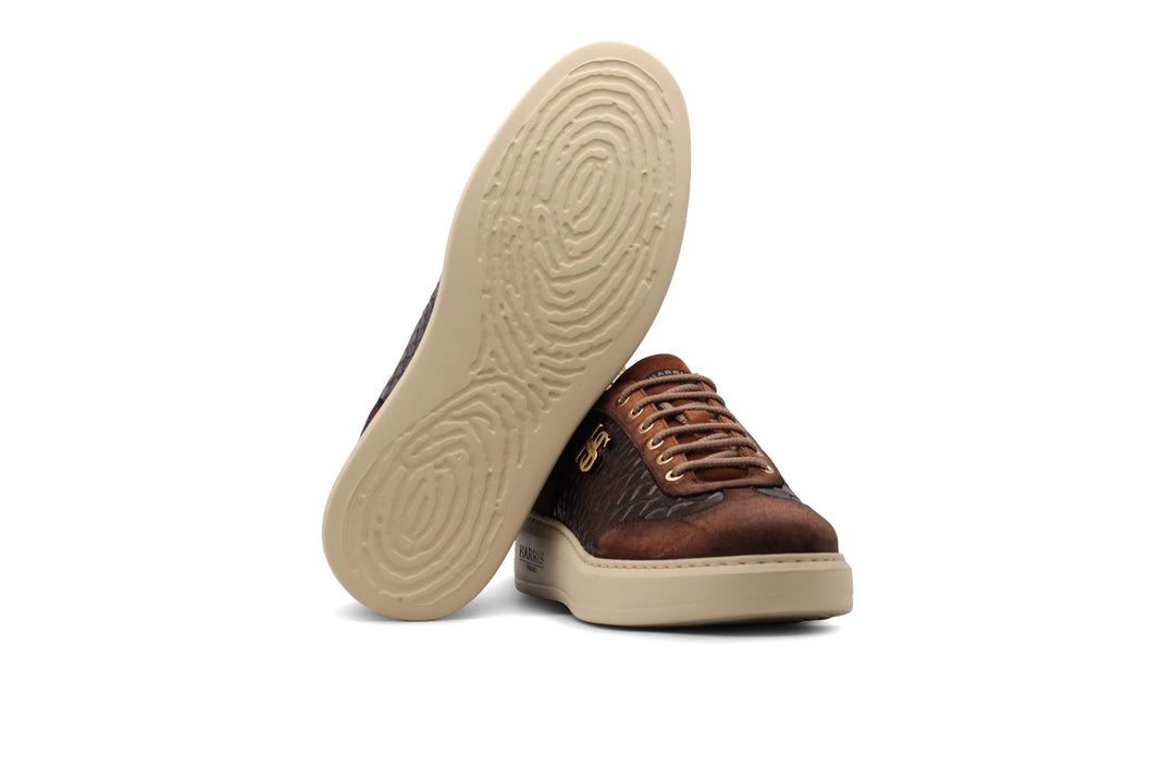 Sneakers in pelle stampata e camoscio