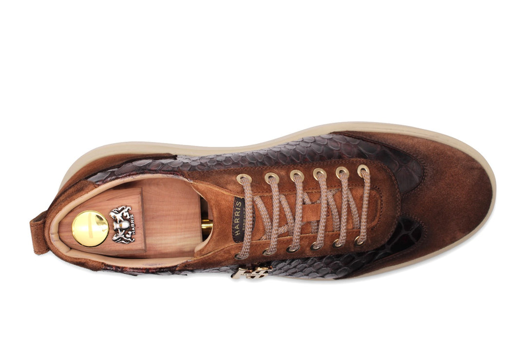 Sneakers in pelle stampata e camoscio