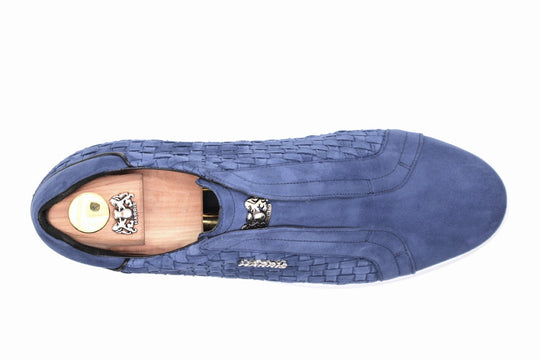 Sneakers slipon in pelle scamosciata intrecciata