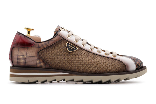 Sneaker in pitone effetto nabuk e pelle