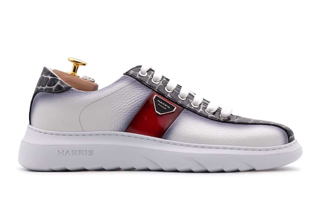 Sneakers in pelle morbida con effetto coccodrillo