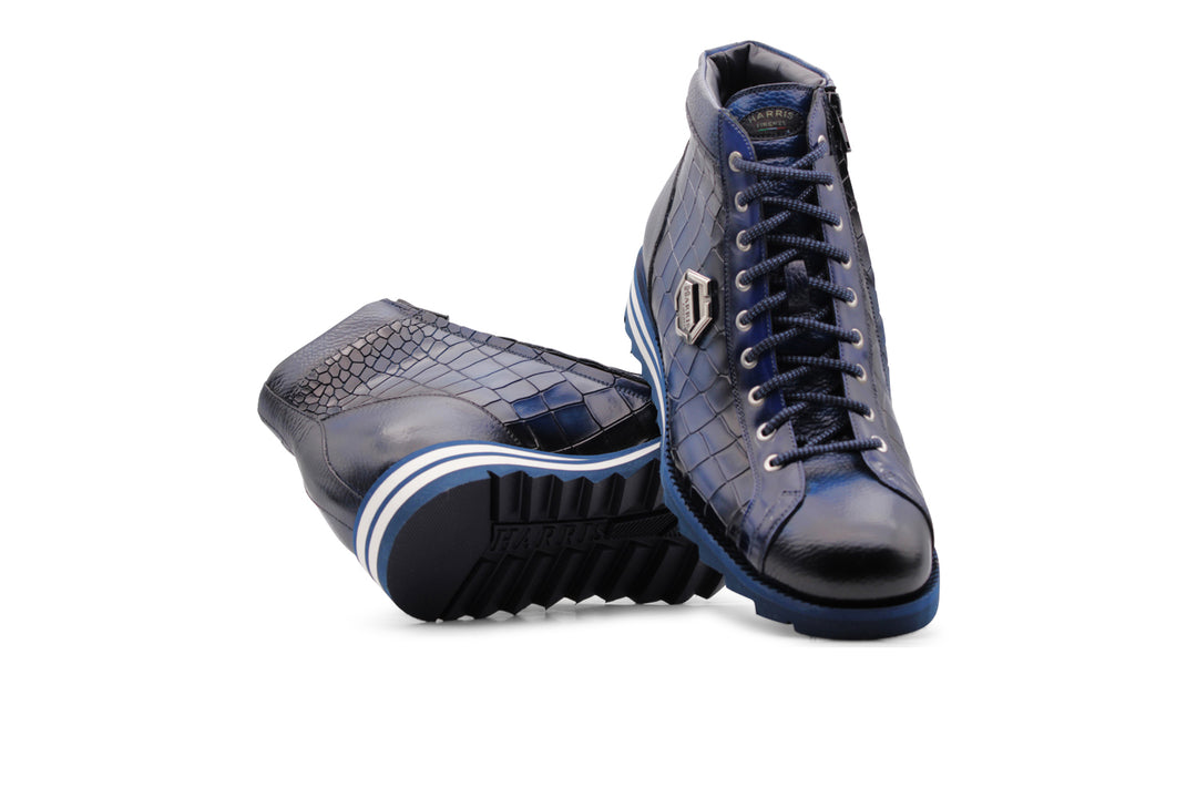 Ankle boot in hand-painted crocodile effect leather