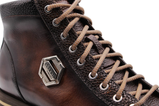 Hand-painted leather ankle boot