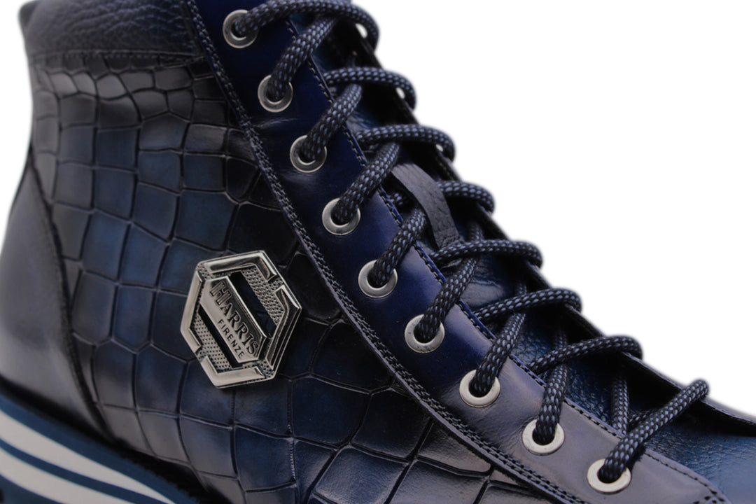 Ankle boot in hand-painted crocodile effect leather