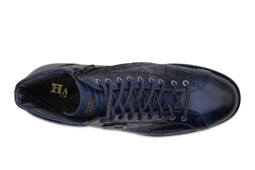 Ankle boot in hand-painted crocodile effect leather