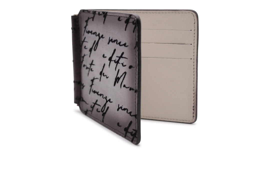 Geldhalter aus handbemaltem Leder mit Schriftstelleraufdruck