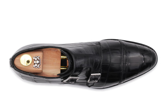 Doppia fibbia in pelle di coccodrillo