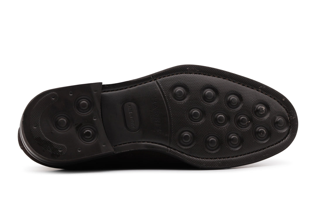 Doppia fibbia in suede testa di moro sfumata a mano