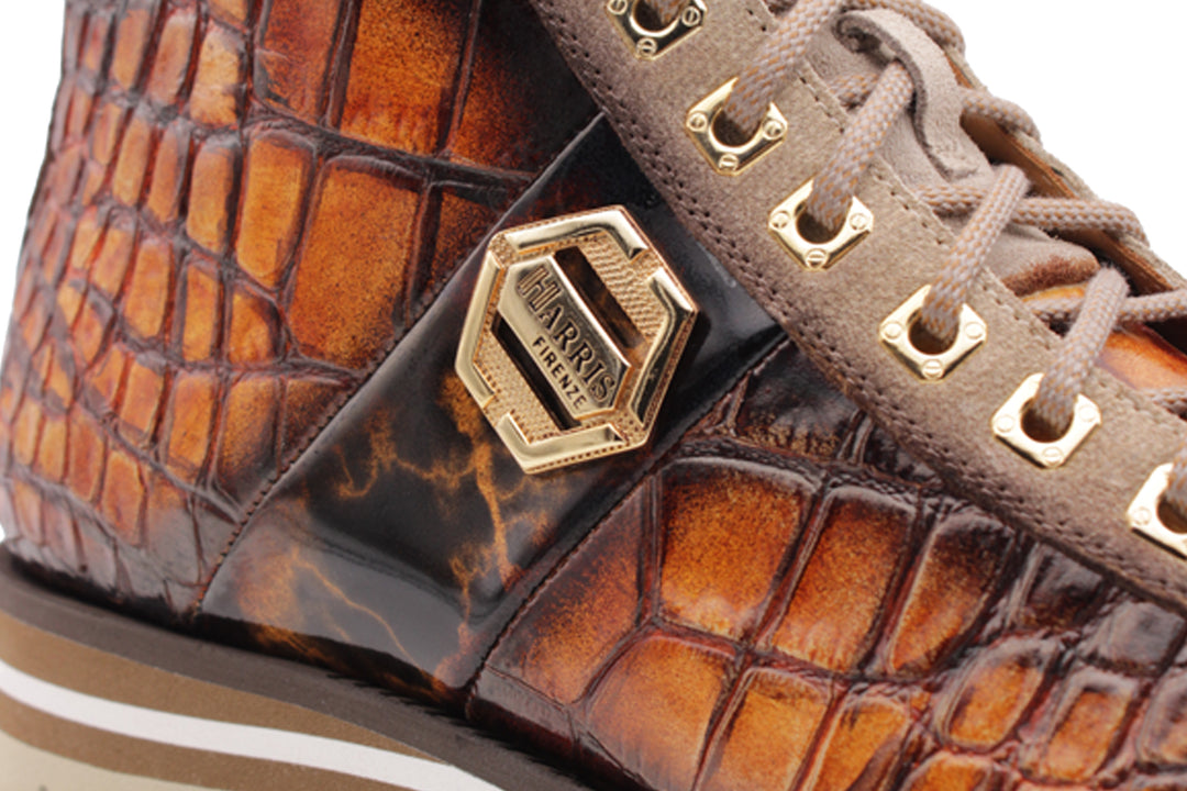 Stiefeletten aus Leder mit Krokodileffekt