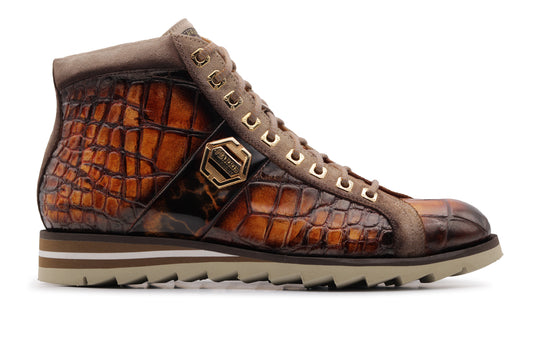 Stiefeletten aus Leder mit Krokodileffekt