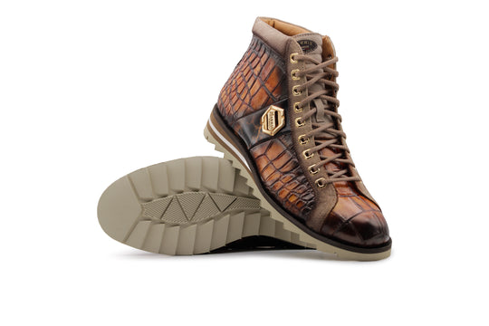 Stiefeletten aus Leder mit Krokodileffekt