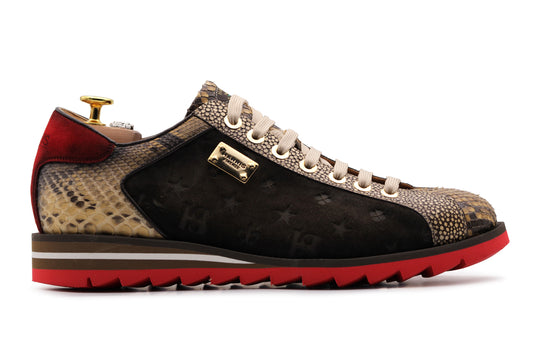Sneakers in monogram suede and python