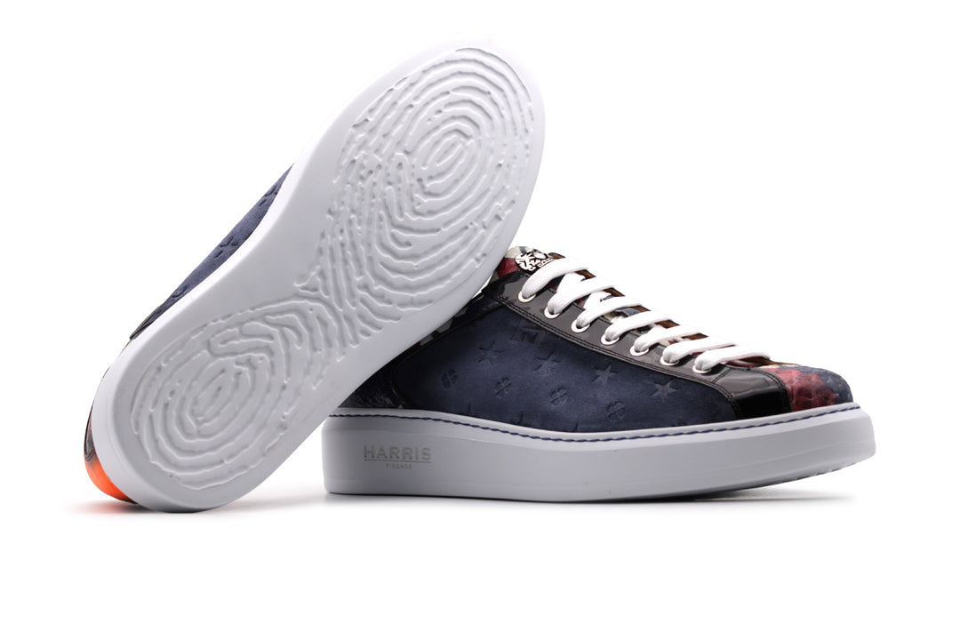 Sneakers in monogram suede and python