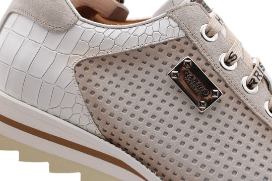 Sneakers in perforated leather and crocodile effect