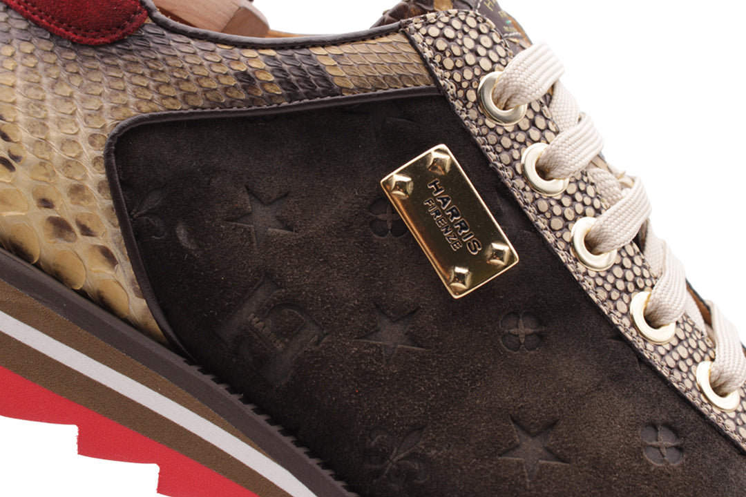 Sneakers in monogram suede and python