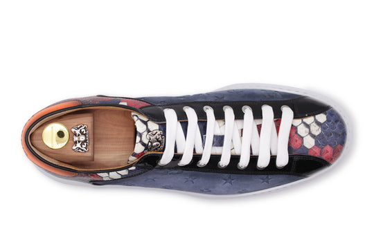 Sneakers in monogram suede and python