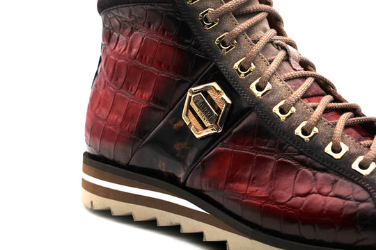 Stiefeletten aus Leder mit Krokodileffekt