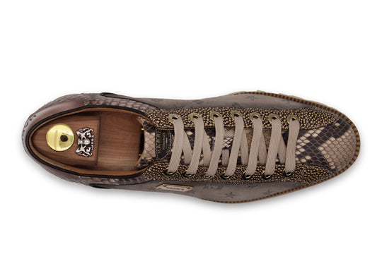 Suede and python sneakers