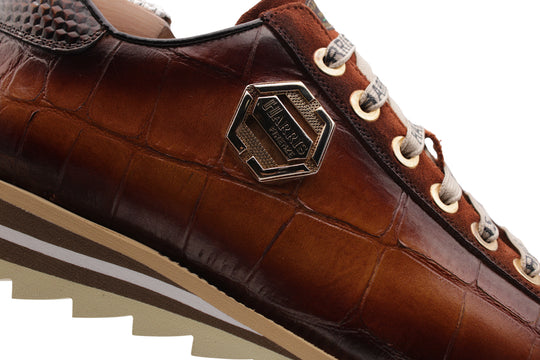 Sneakers con effetto coccodrillo e suede