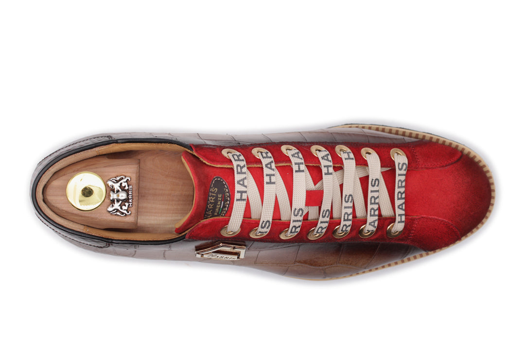 Sneakers con effetto coccodrillo e suede